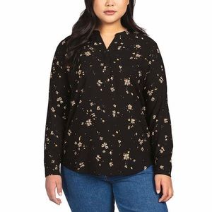 HILARY RADLEY LONG SLEEVE BLOUSE BLACK FLOWER HIGH LOW HEM NEW TAGS XL